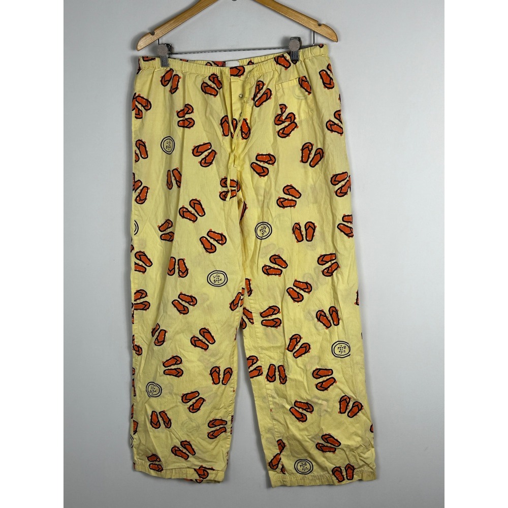 Life Is Good Wide Leg Sandal Print Yellow Orange Pants Womens Sz‎ LLG Large Plus